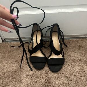 Jessica Simpson Black Lace-Up Block Heels